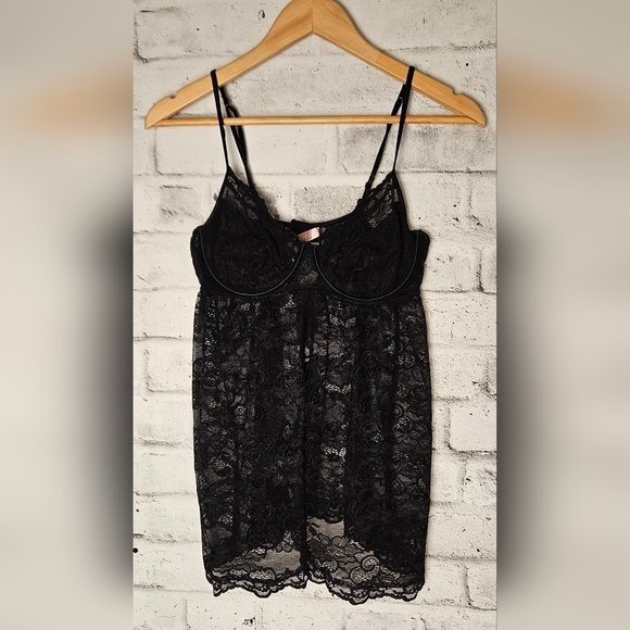 La Vie En Rose Other - La Vie En Rose Black Lace Babydoll Chemise Womens Large Sheer Mesh